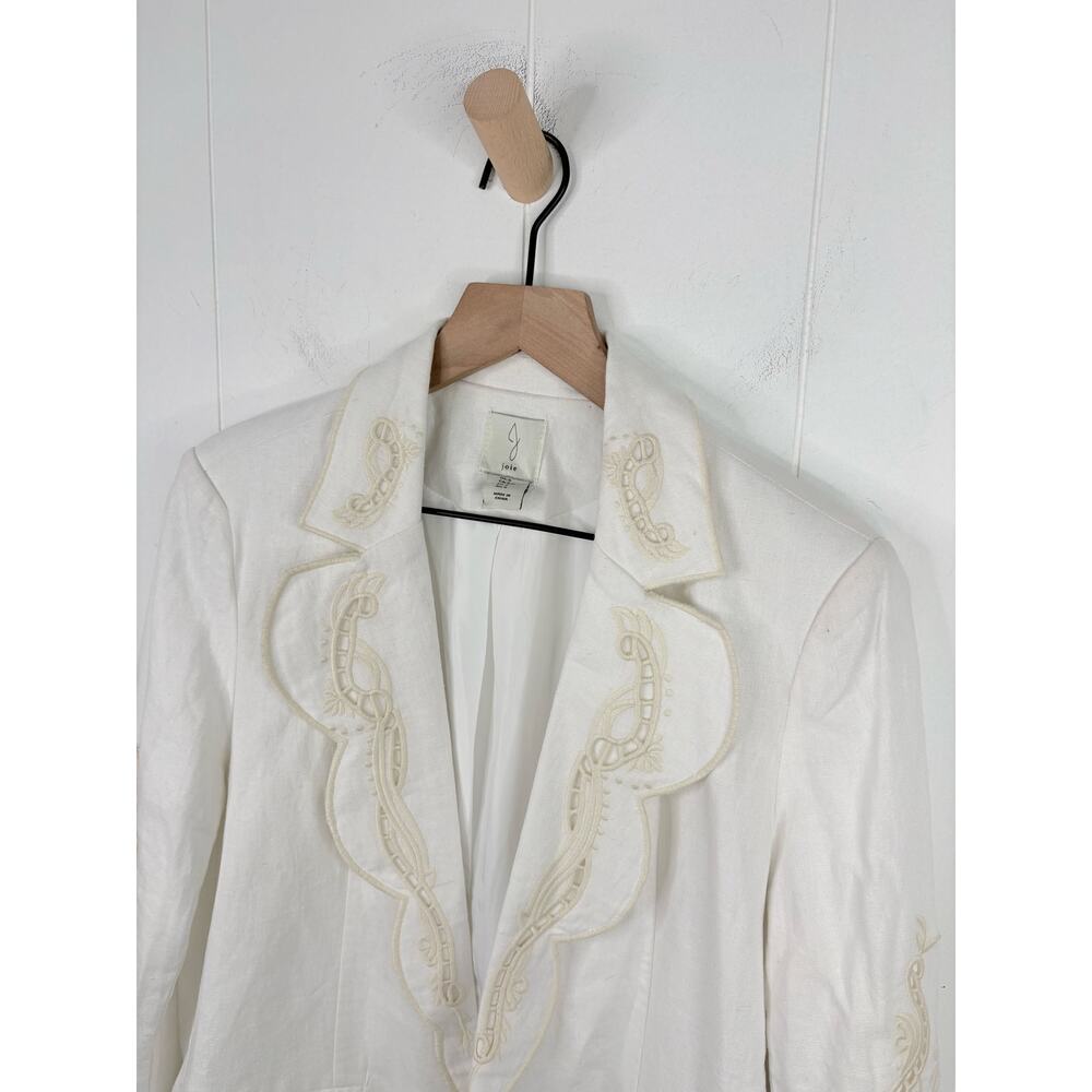 Joie | Linen Blend Embroidered Scallop Edge Blazer Jacket Small Ivory White - Picture 3 of 10